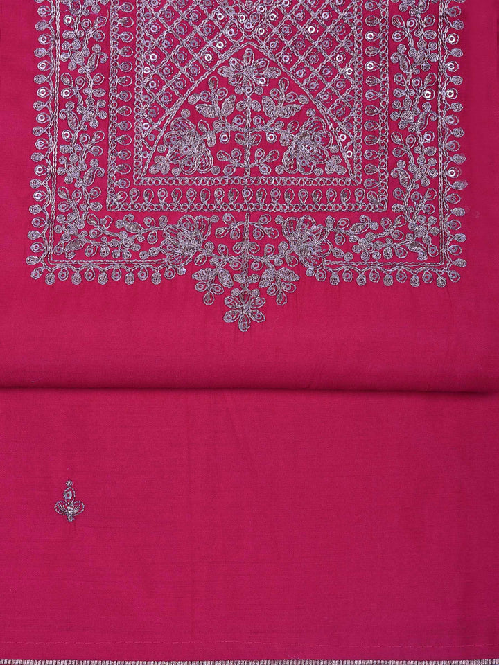 Pink Chanderi Embroidered Unstitched Dress Material