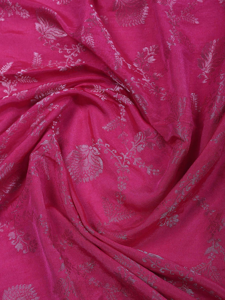 Pink Chanderi Embroidered Unstitched Dress Material