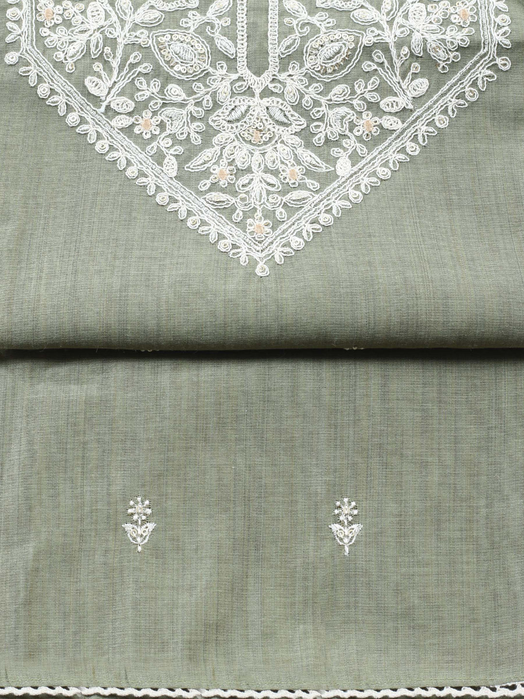 Aqua Green Embroidered Chanderi Unstitched Suit &amp; Pant With Chanderi Dupatta