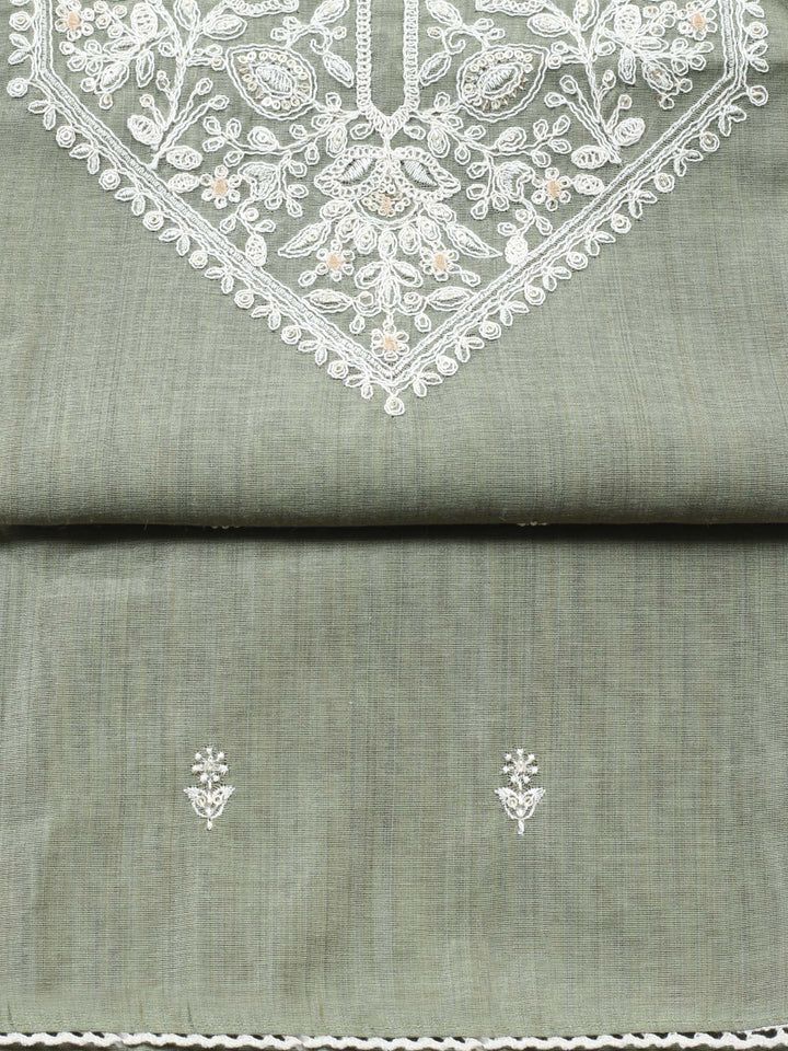 Aqua Green Embroidered Chanderi Unstitched Suit &amp; Pant With Chanderi Dupatta