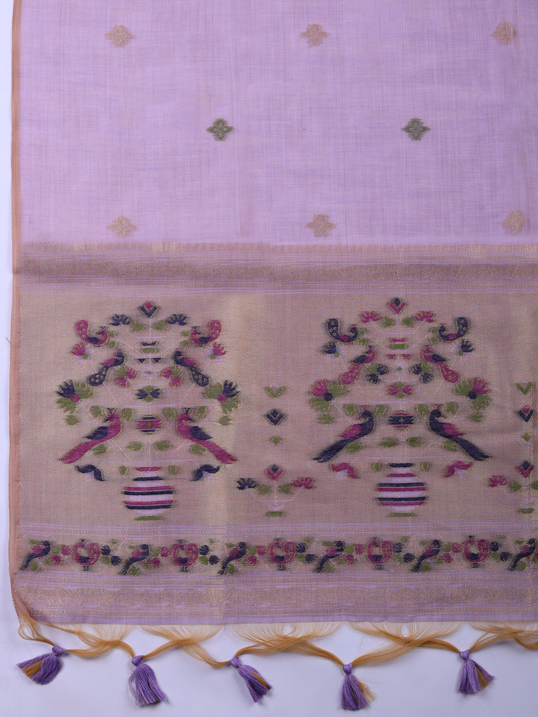 Lavender Printed Chanderi Unstitched Suit &amp; Pant With Chanderi Dupatta