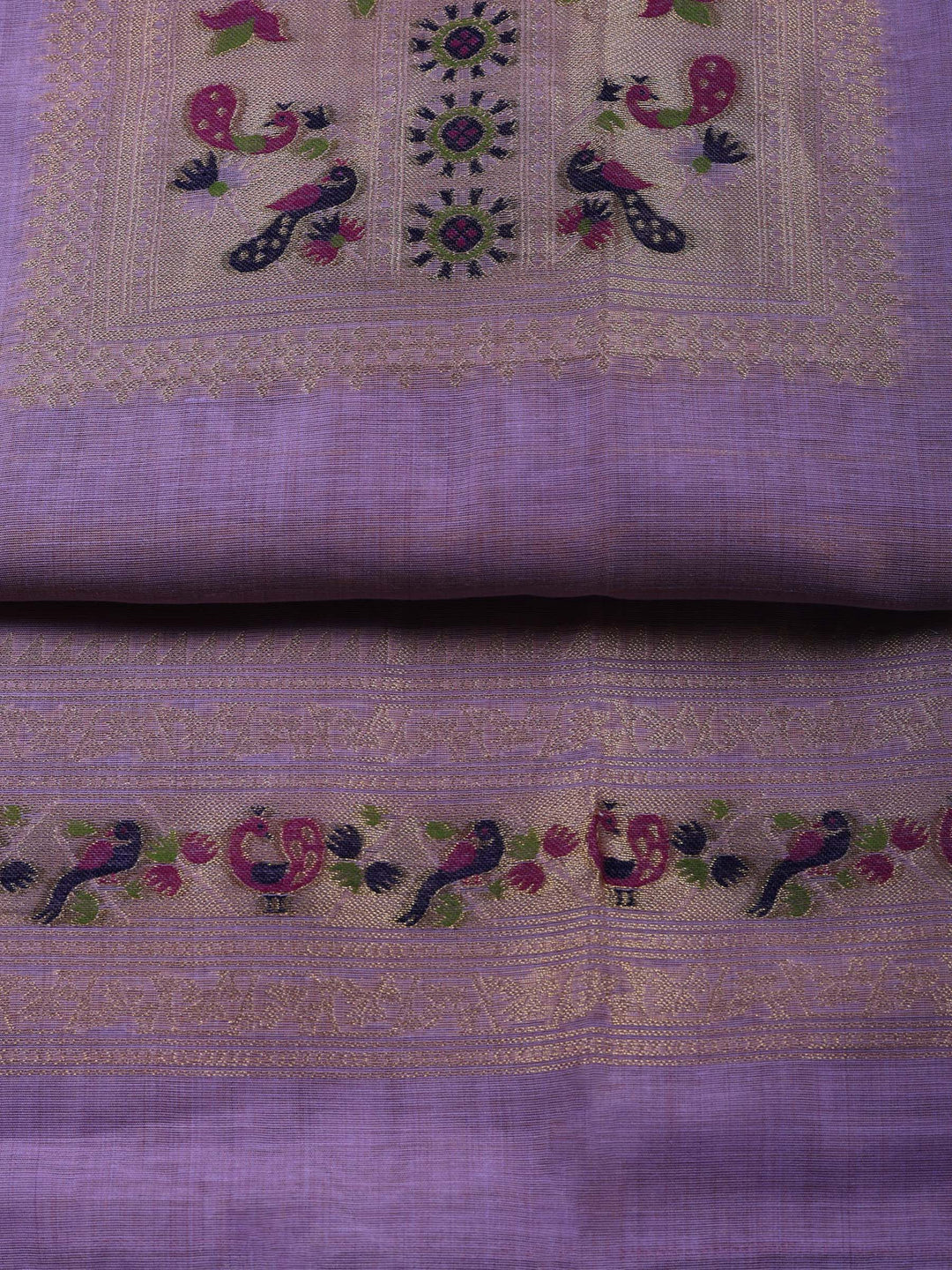 Lavender Printed Chanderi Unstitched Suit &amp; Pant With Chanderi Dupatta