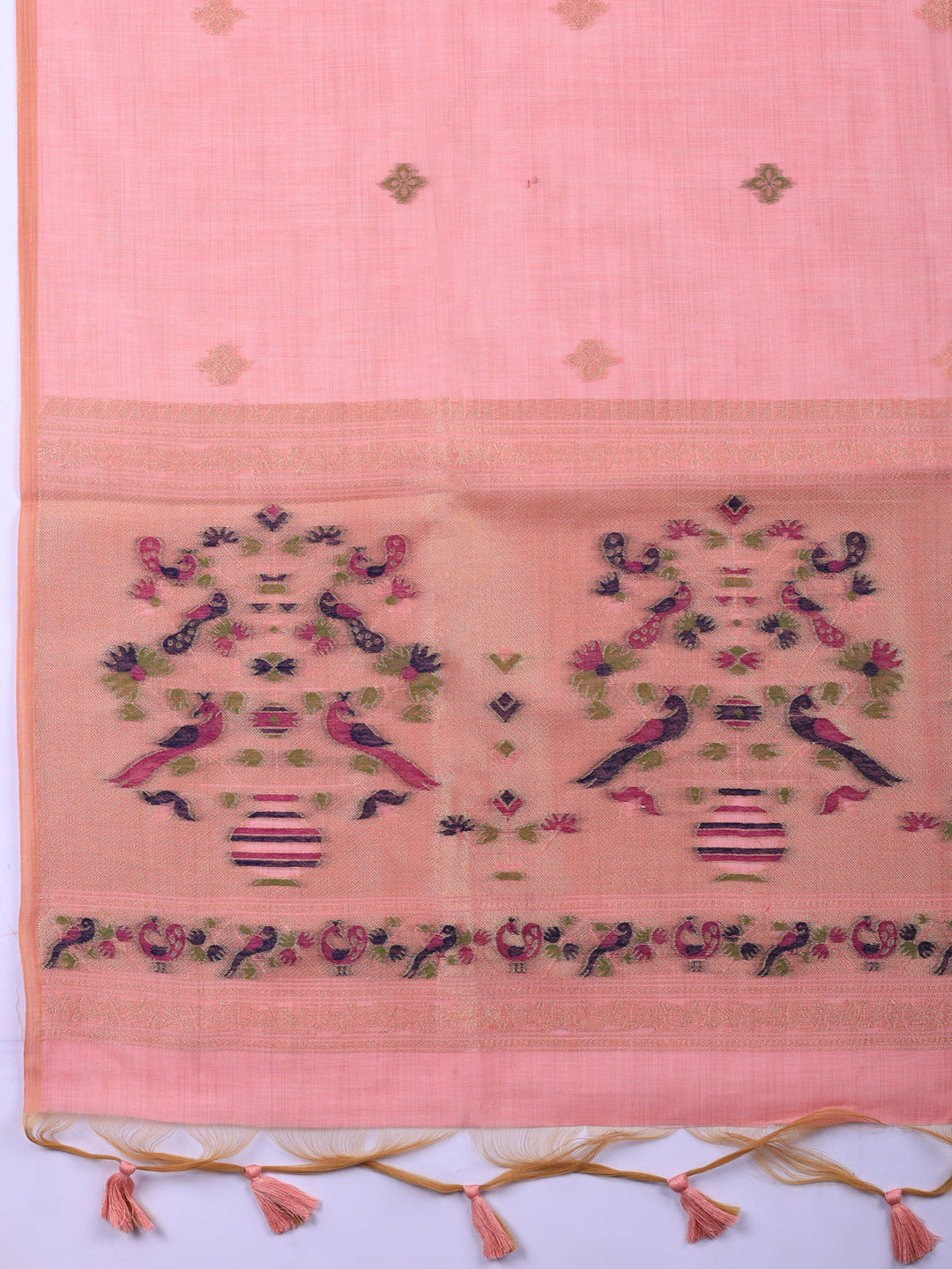 Pink Printed Chanderi Unstitched Suit &amp; Pant With Chanderi Dupatta