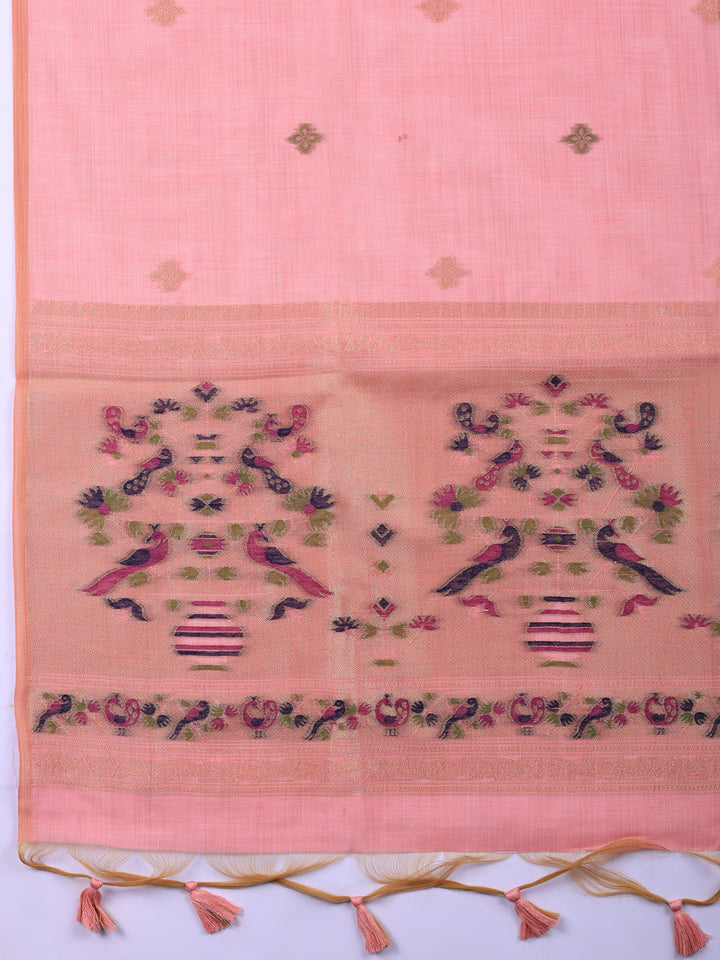 Pink Printed Chanderi Unstitched Suit &amp; Pant With Chanderi Dupatta