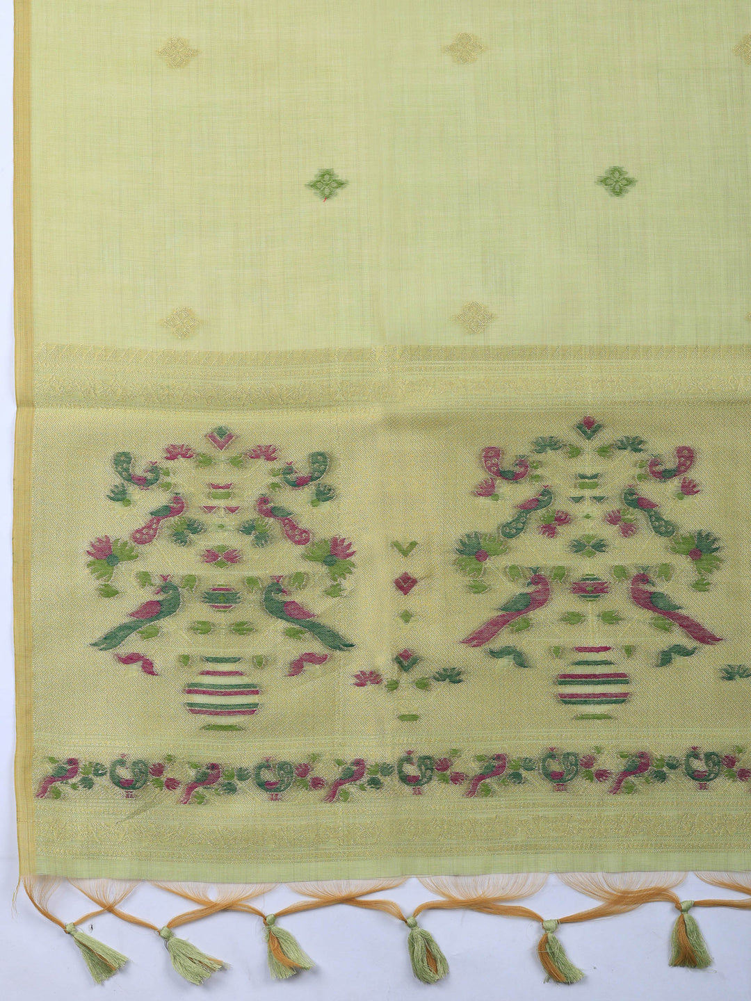 Pista Green Printed Chanderi Unstitched Suit &amp; Pant With Chanderi Dupatta
