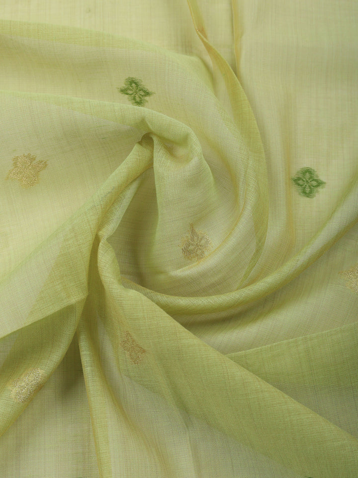 Pista Green Printed Chanderi Unstitched Suit &amp; Pant With Chanderi Dupatta