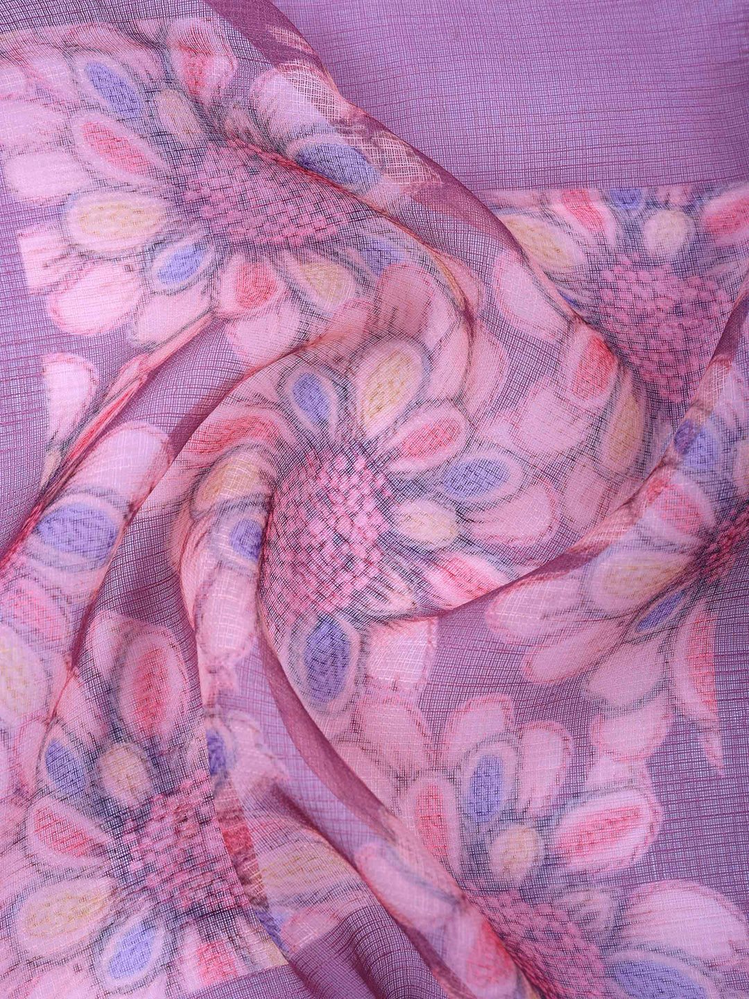 Lavender-Beige Printed Cotton Blend Unstitched Dress Material