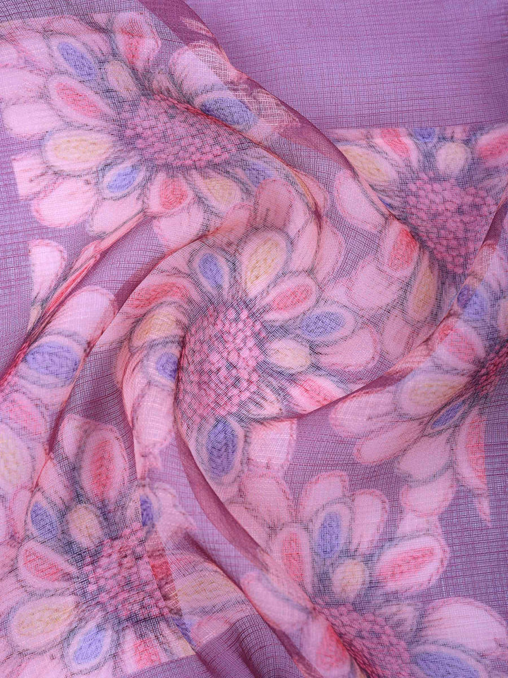 Lavender-Beige Printed Cotton Blend Unstitched Dress Material