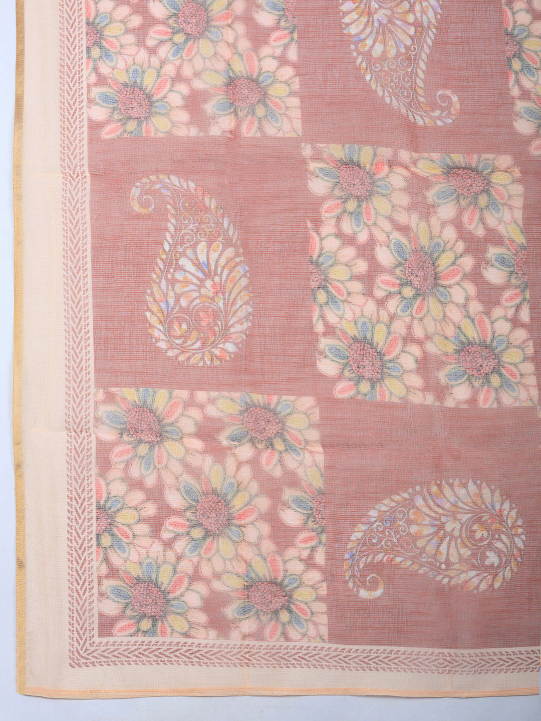 Rust-Beige Printed Cotton Blend Unstitched Dress Material
