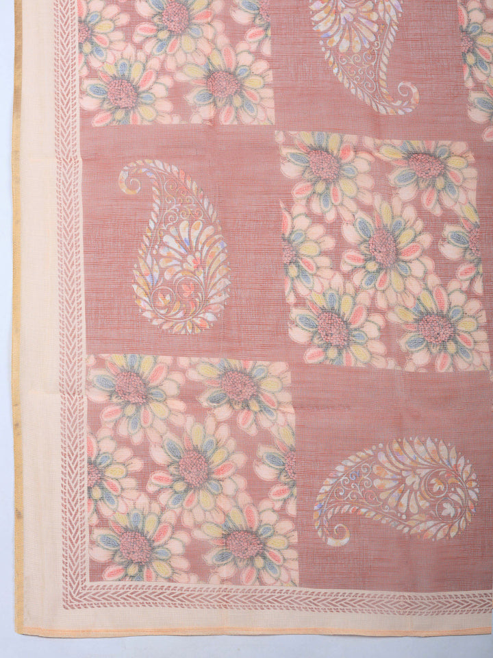 Rust-Beige Printed Cotton Blend Unstitched Dress Material