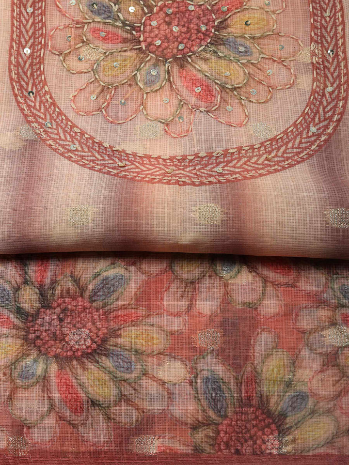 Rust-Beige Printed Cotton Blend Unstitched Dress Material