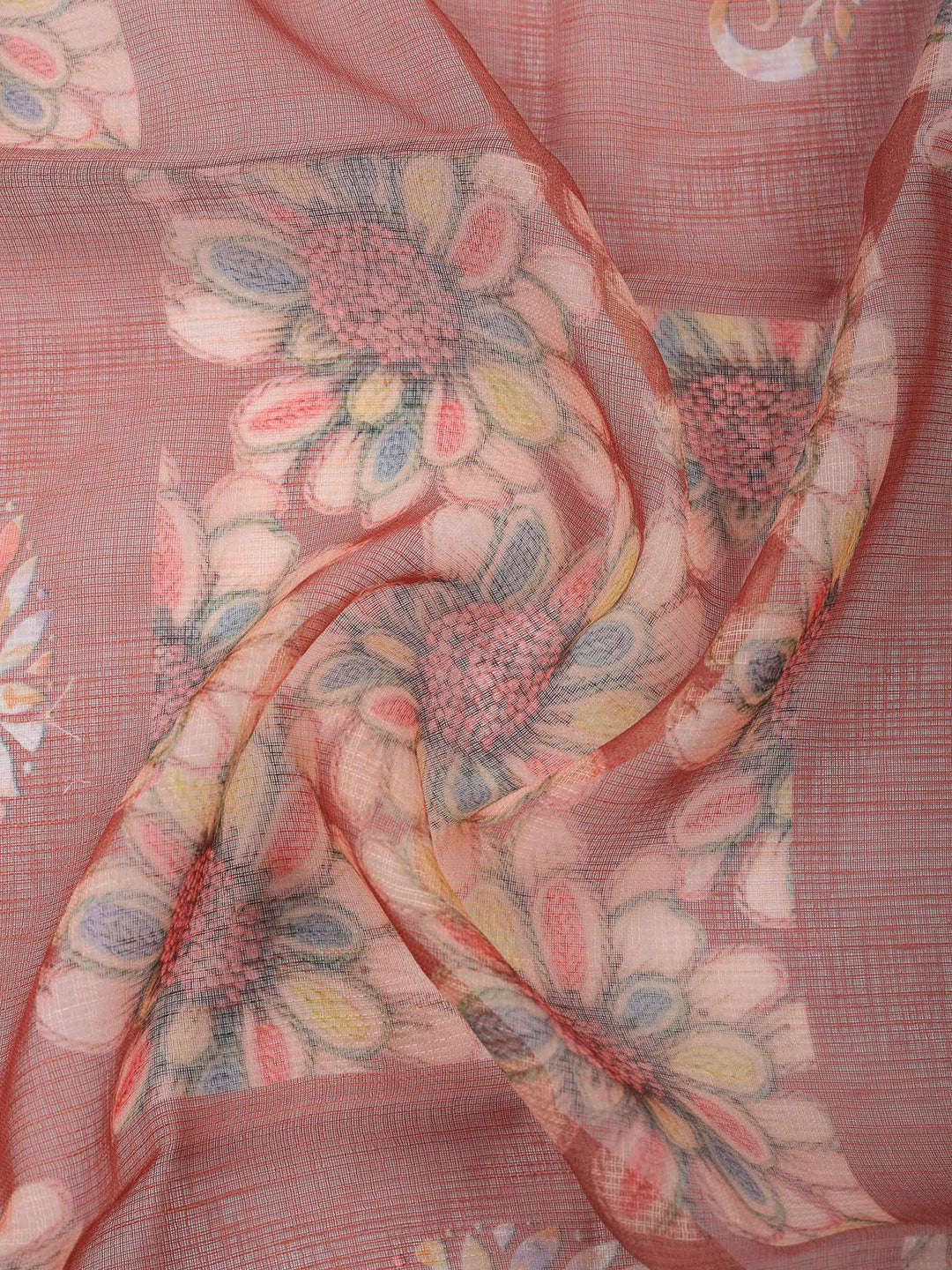 Rust-Beige Printed Cotton Blend Unstitched Dress Material
