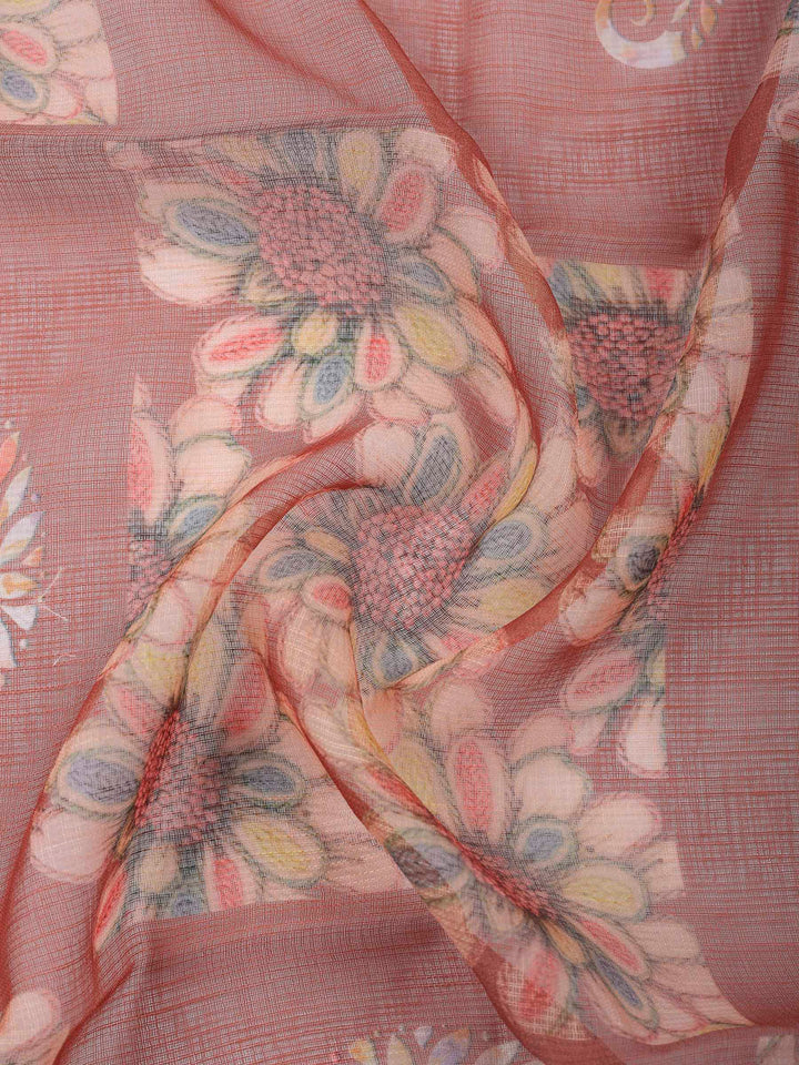 Rust-Beige Printed Cotton Blend Unstitched Dress Material