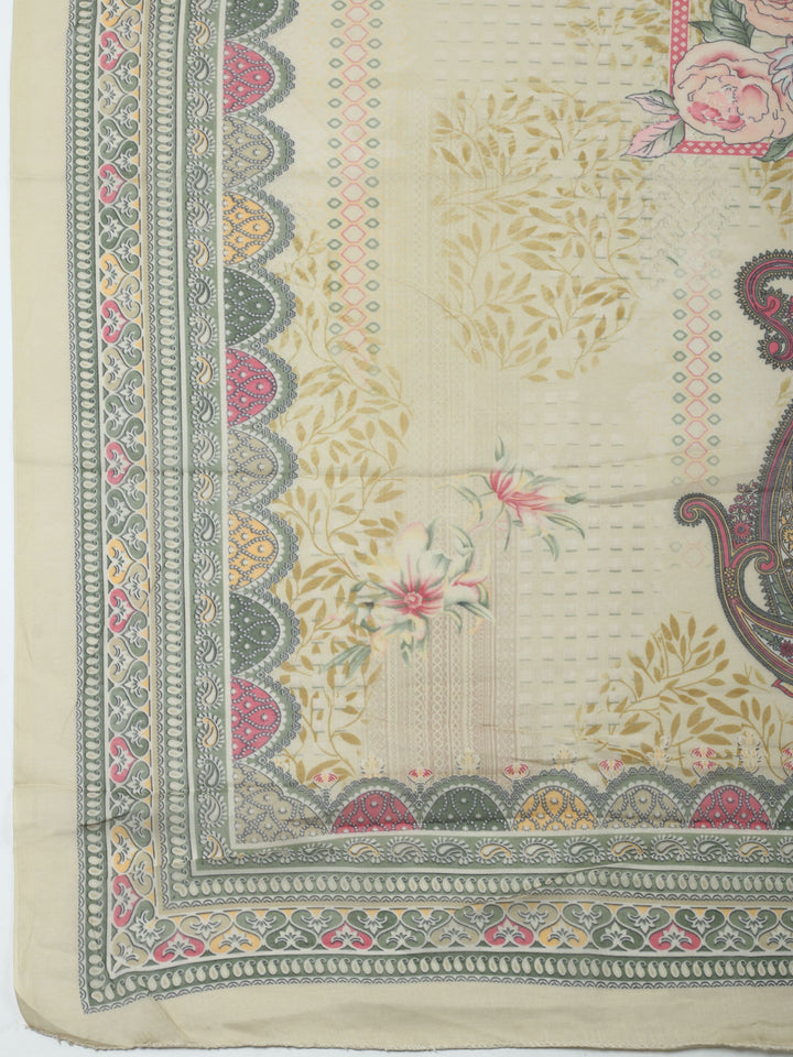 Beige Printed Cotton Blend Unstitched Dress Material