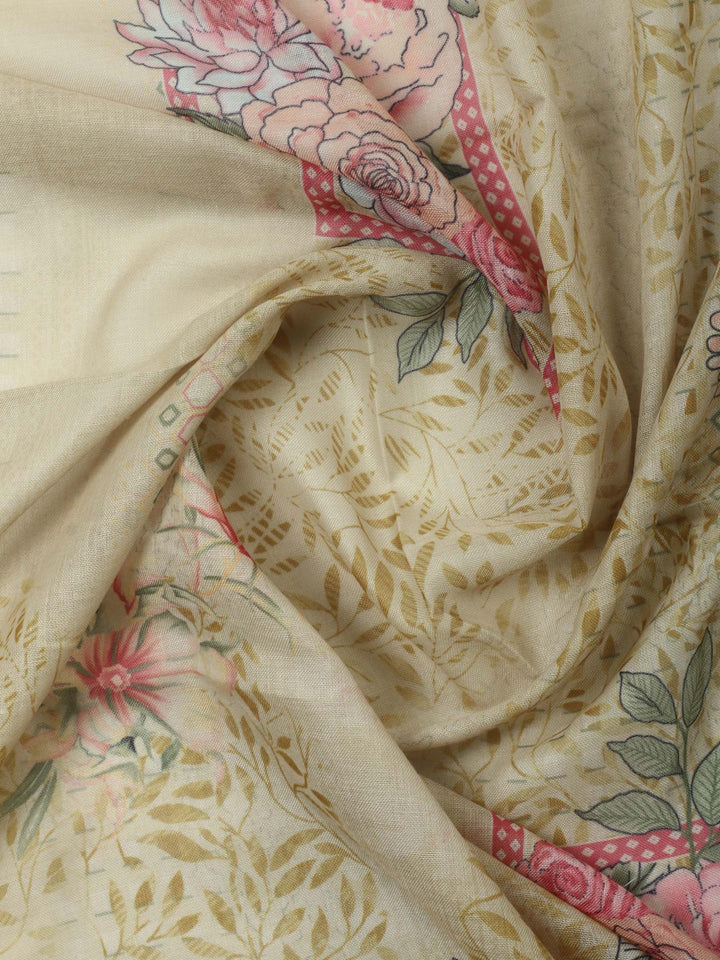 Beige Printed Cotton Blend Unstitched Dress Material