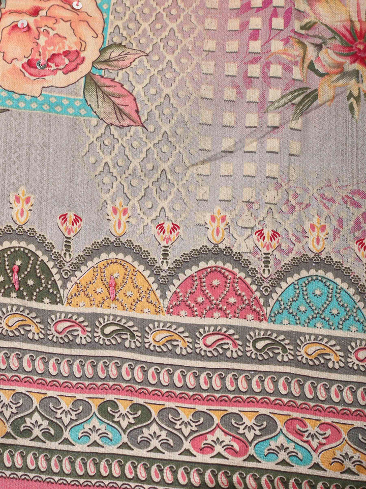 Pink Printed Cotton Blend Unstitched Dress Material