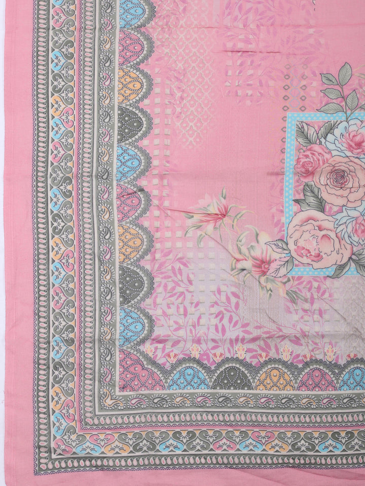 Pink Printed Cotton Blend Unstitched Dress Material