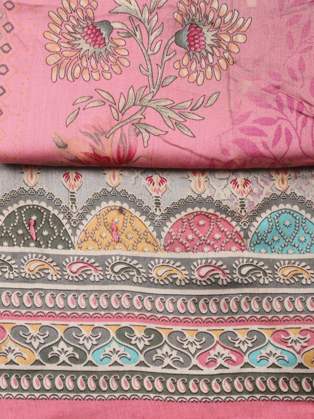 Pink Printed Cotton Blend Unstitched Dress Material