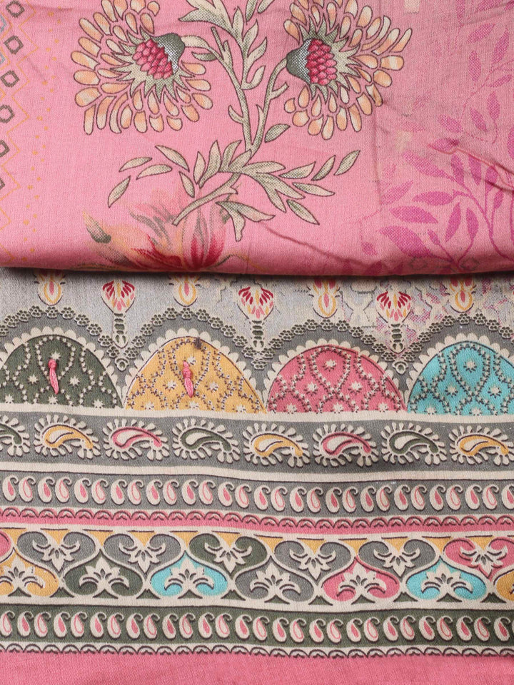Pink Printed Cotton Blend Unstitched Dress Material