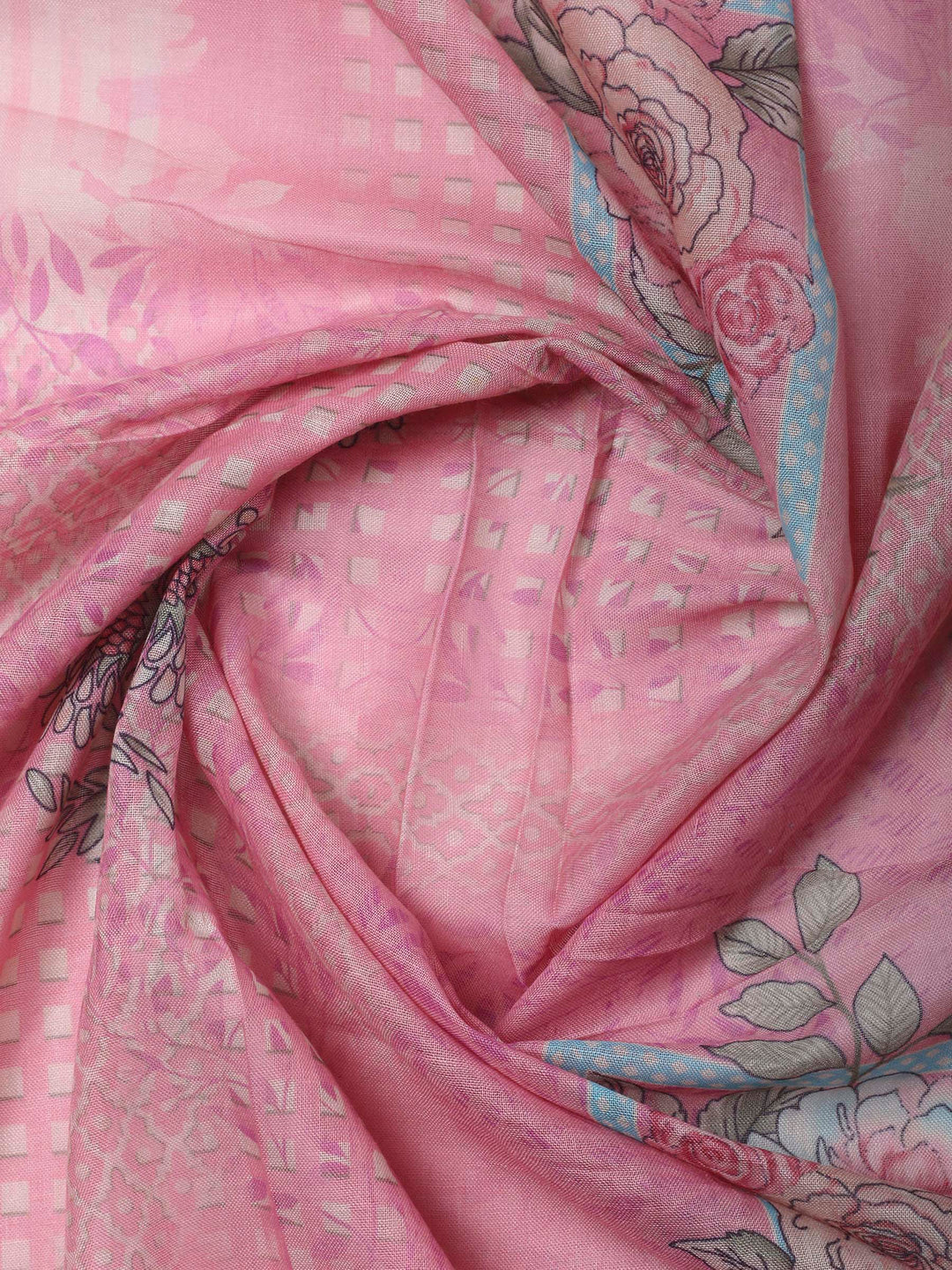 Pink Printed Cotton Blend Unstitched Dress Material