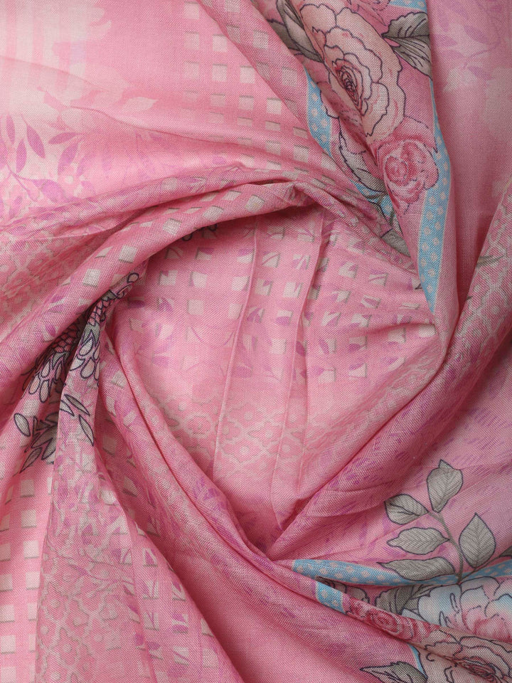 Pink Printed Cotton Blend Unstitched Dress Material