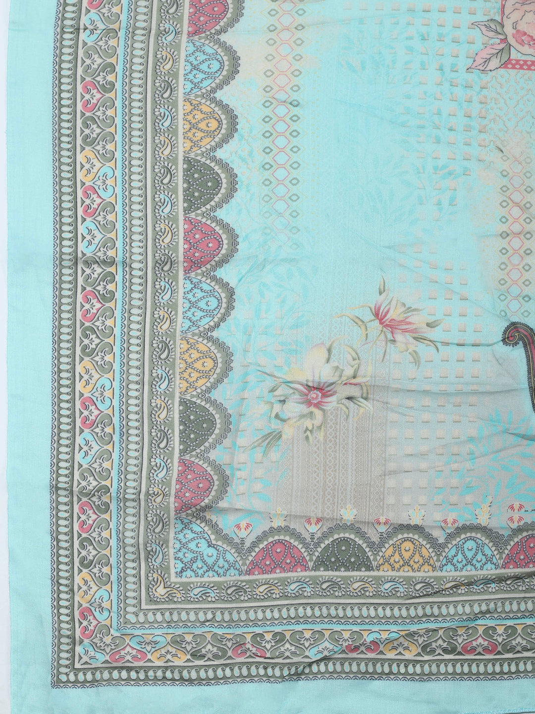 Sea Green Printed Cotton Blend Unstitched Dress Material