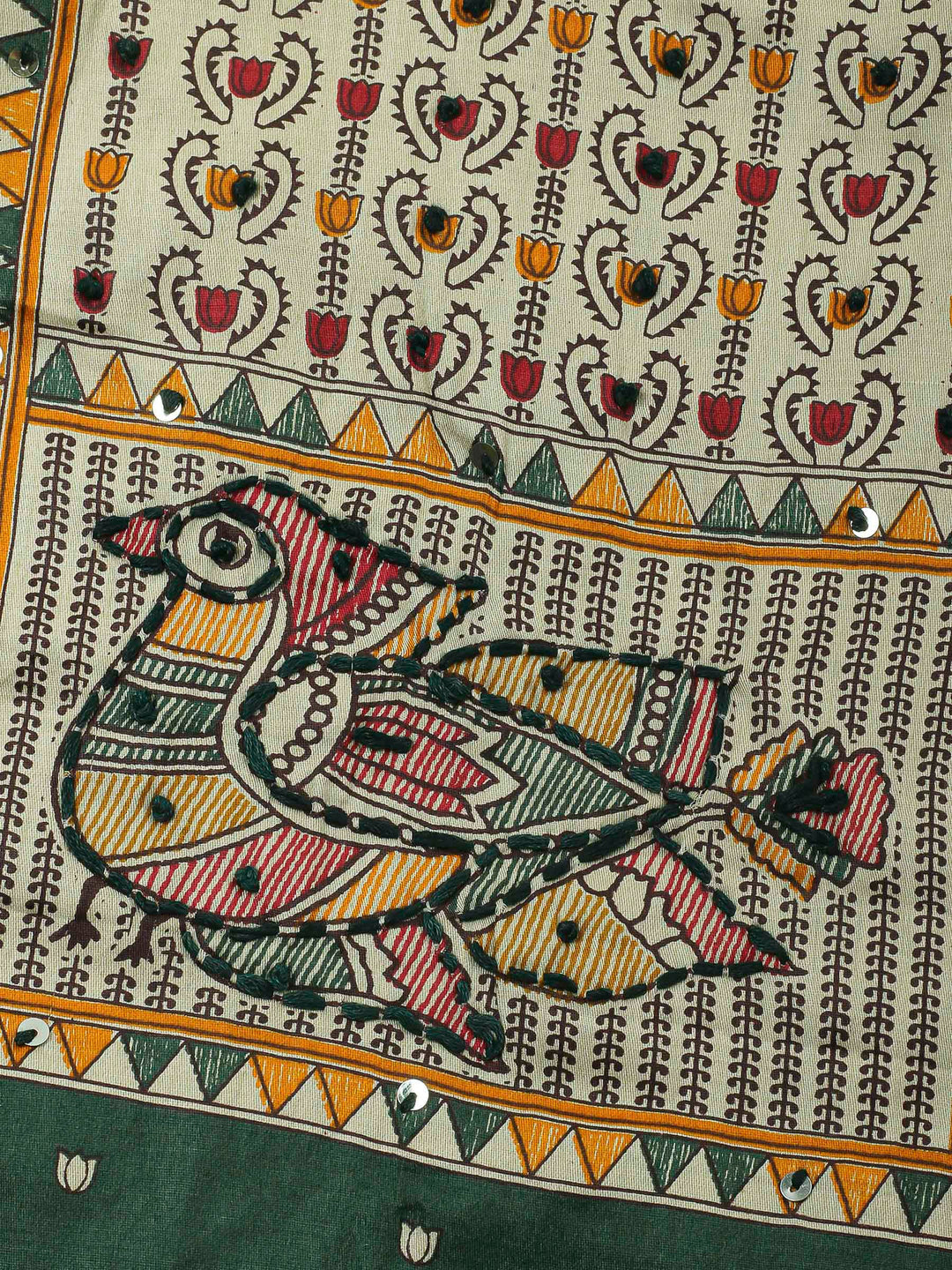Bottle Green Printed Cotton Blend Unstitched Dress Material