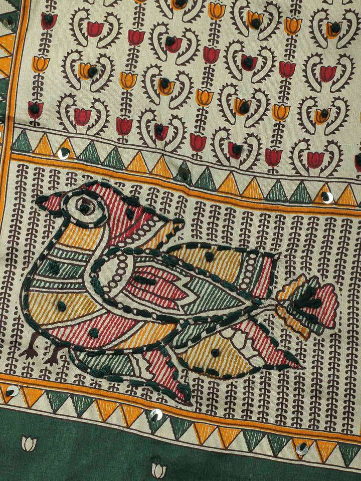 Bottle Green Printed Cotton Blend Unstitched Dress Material