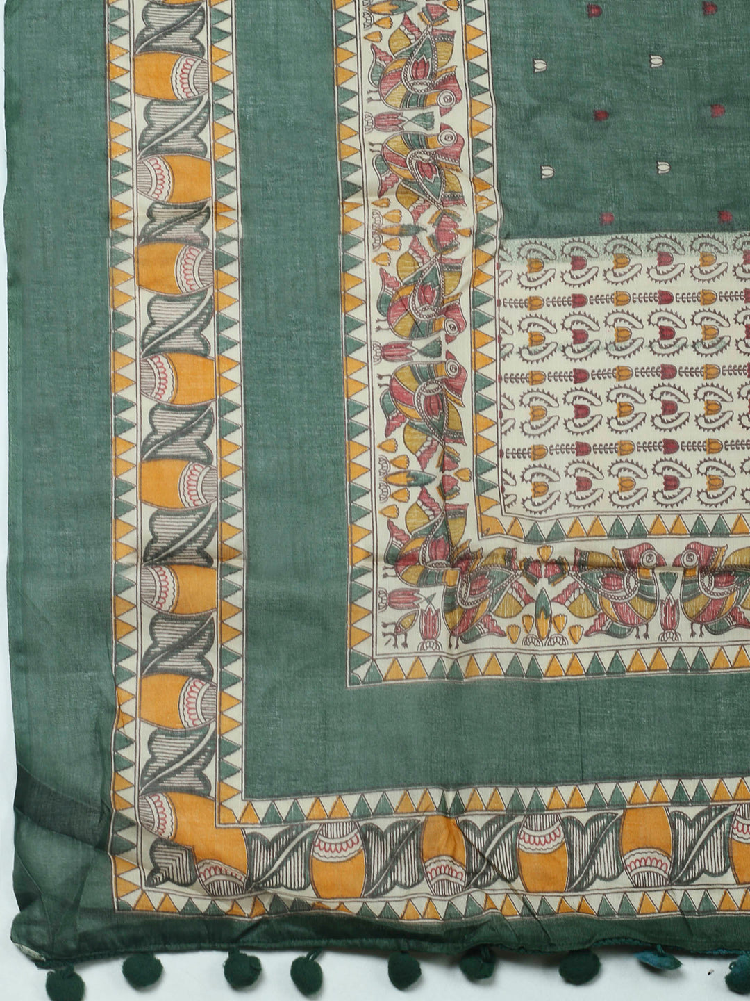 Bottle Green Printed Cotton Blend Unstitched Dress Material