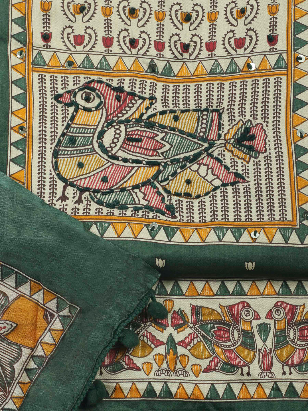 Bottle Green Printed Cotton Blend Unstitched Dress Material