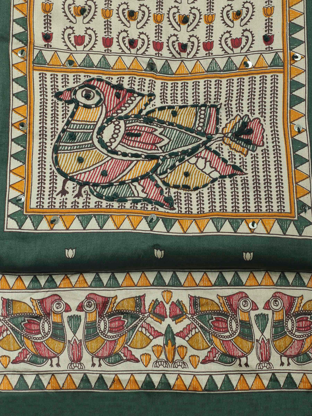 Bottle Green Printed Cotton Blend Unstitched Dress Material