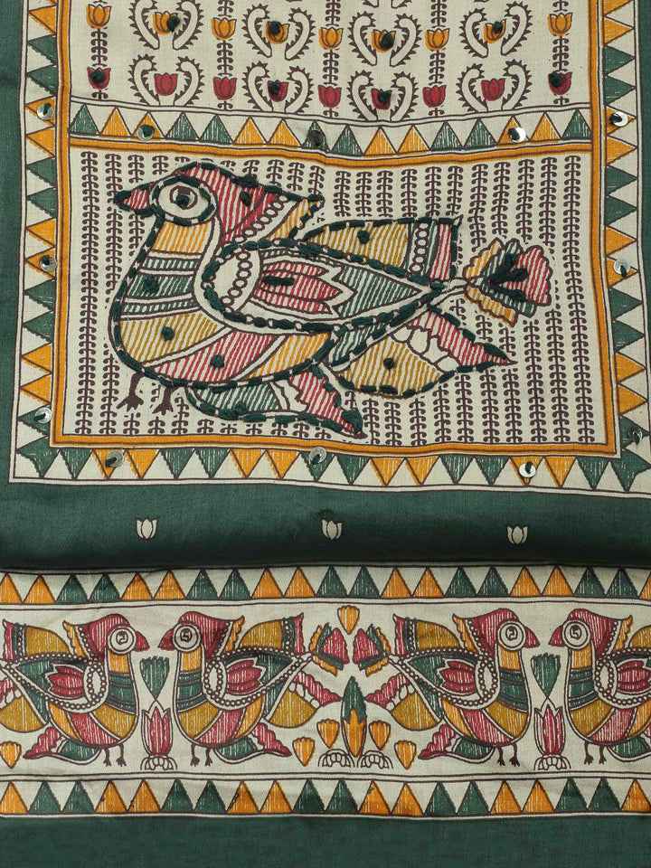 Bottle Green Printed Cotton Blend Unstitched Dress Material
