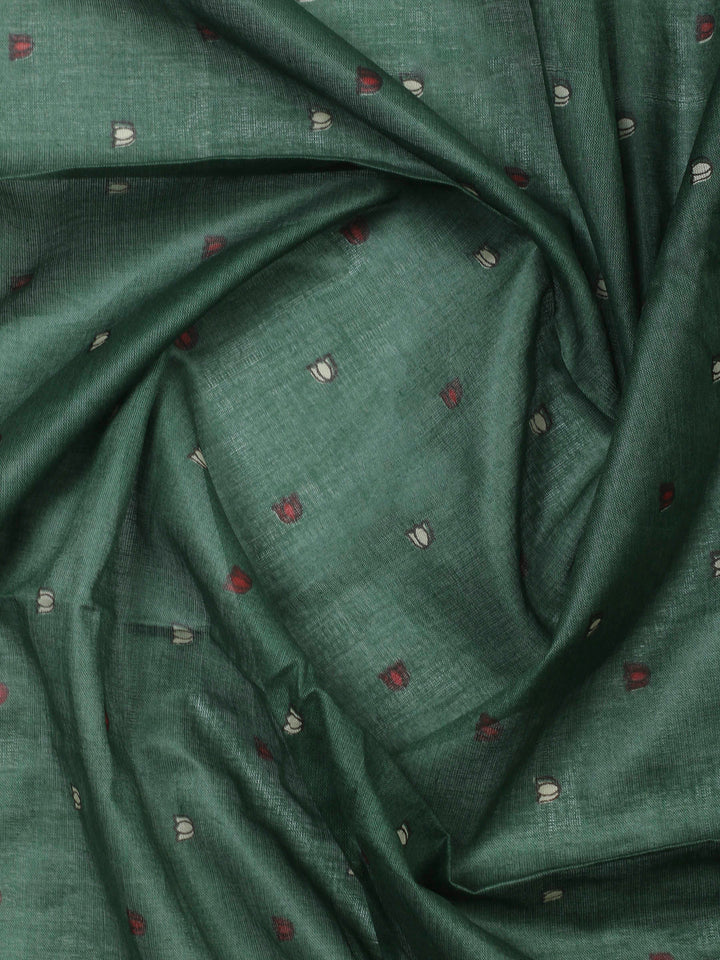 Bottle Green Printed Cotton Blend Unstitched Dress Material