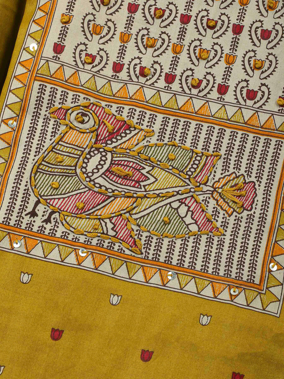 Mustard Printed Cotton Blend Unstitched Dress Material