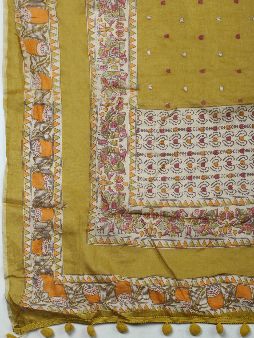Mustard Printed Cotton Blend Unstitched Dress Material