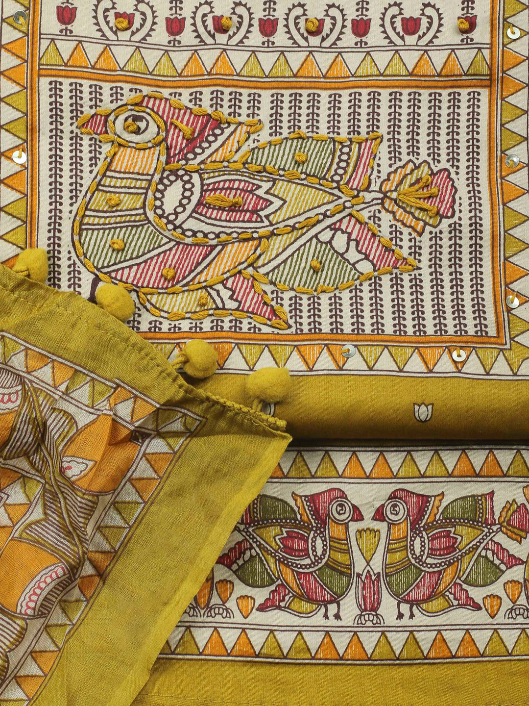 Mustard Printed Cotton Blend Unstitched Dress Material