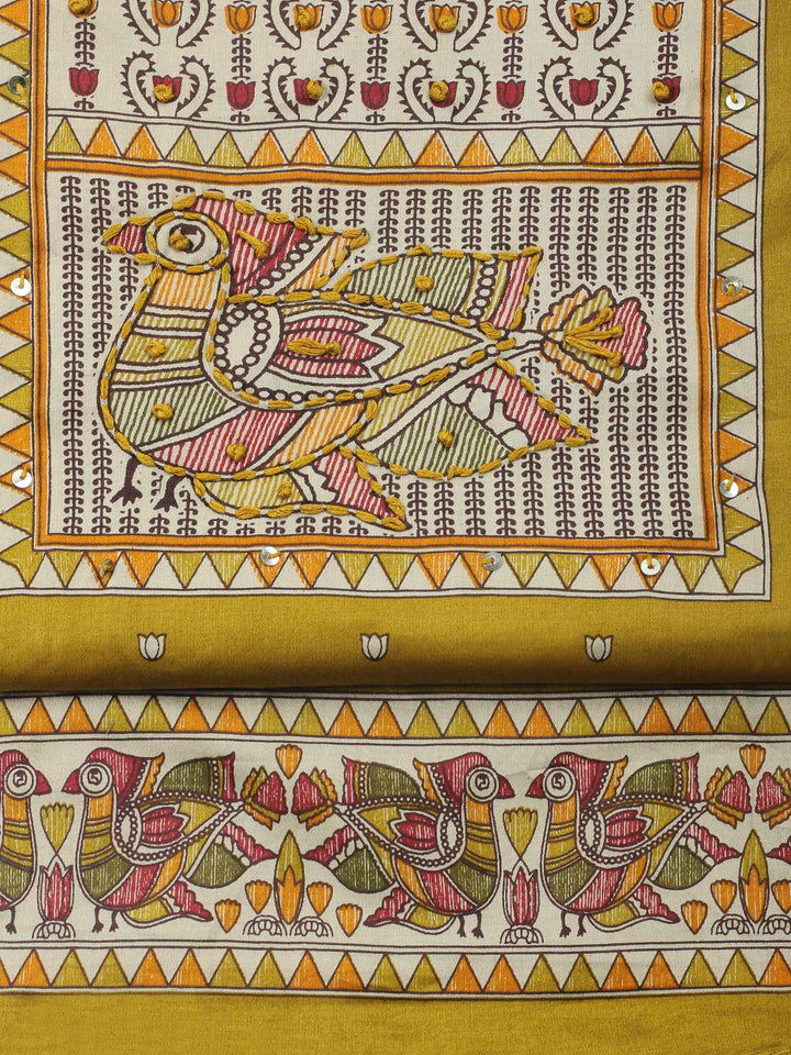 Mustard Printed Cotton Blend Unstitched Dress Material