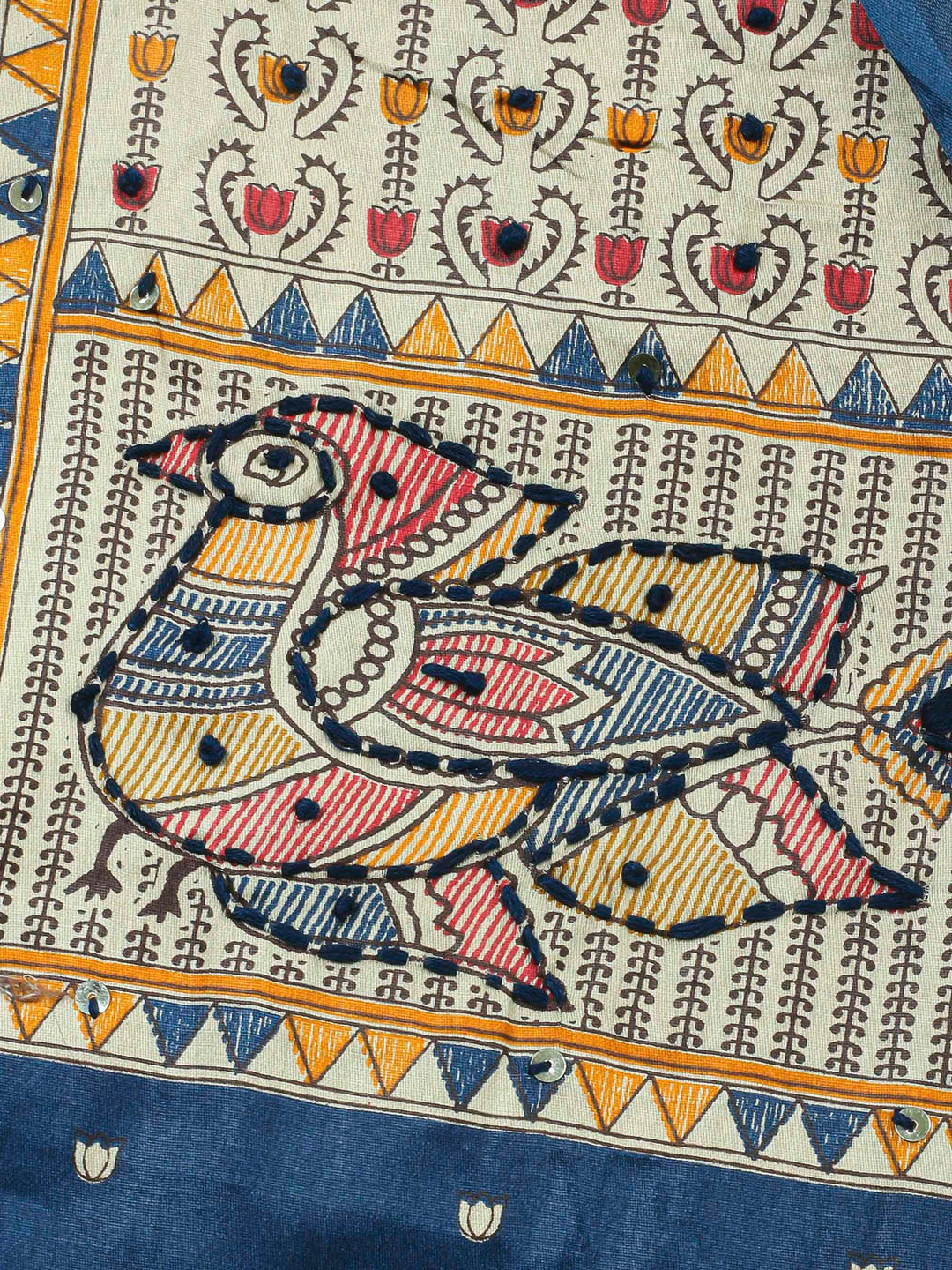 Navy Blue Printed Cotton Blend Unstitched Dress Material