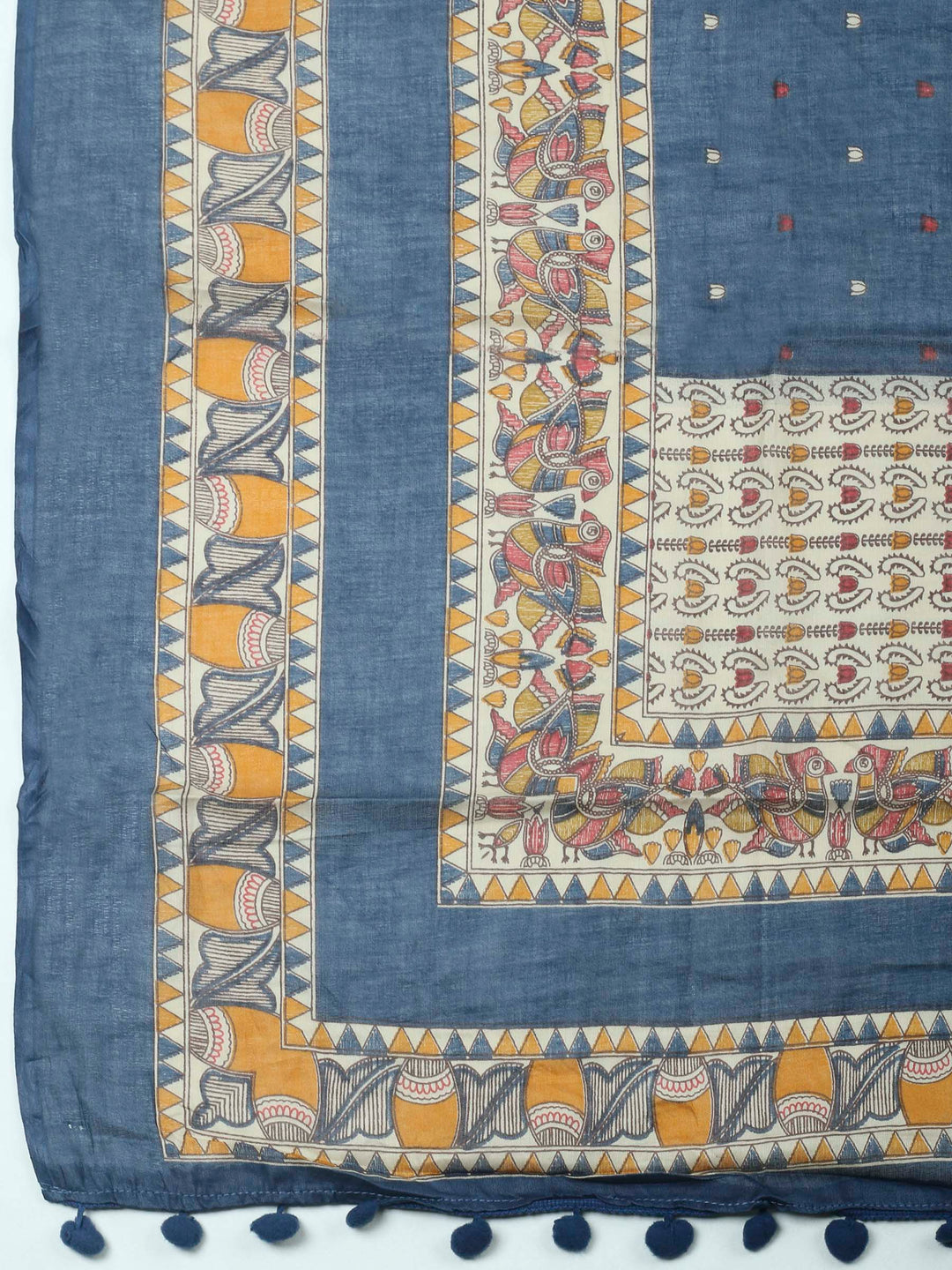 Navy Blue Printed Cotton Blend Unstitched Dress Material