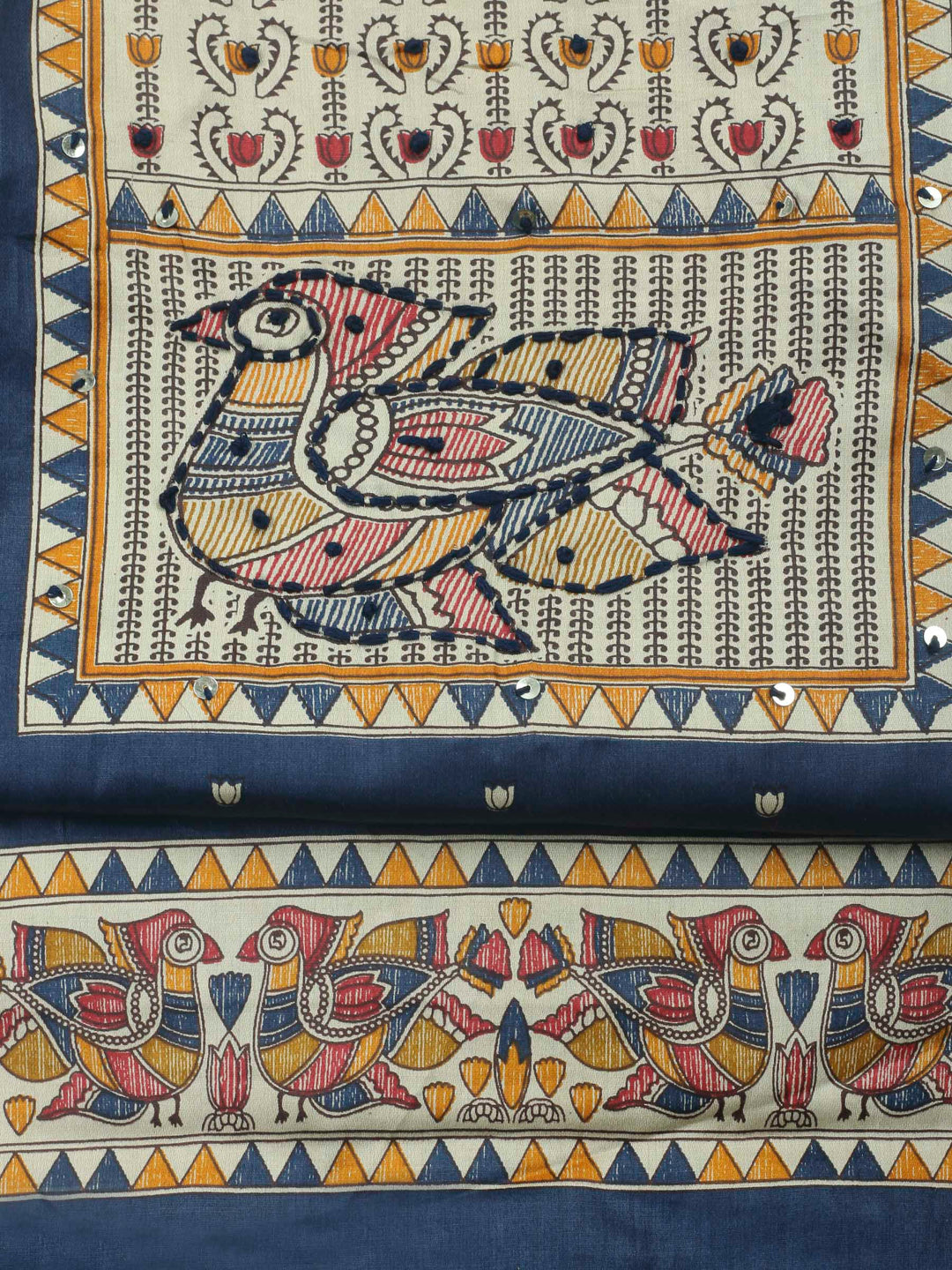 Navy Blue Printed Cotton Blend Unstitched Dress Material