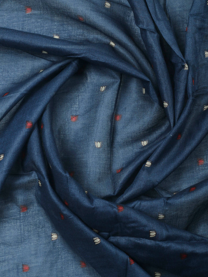Navy Blue Printed Cotton Blend Unstitched Dress Material