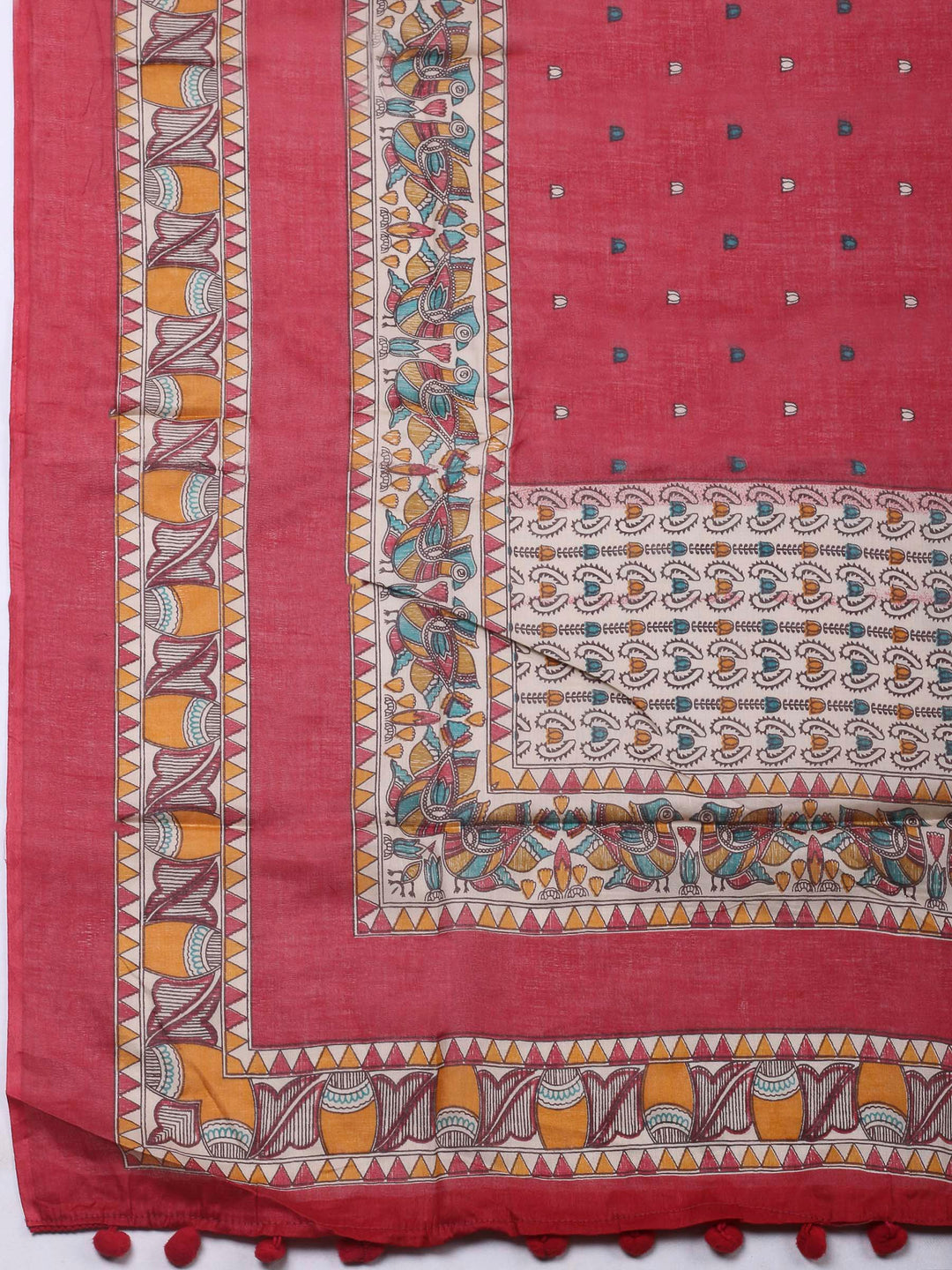 Red Printed Cotton Blend Unstitched Dress Material