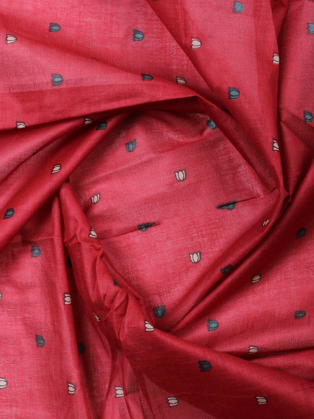 Red Printed Cotton Blend Unstitched Dress Material