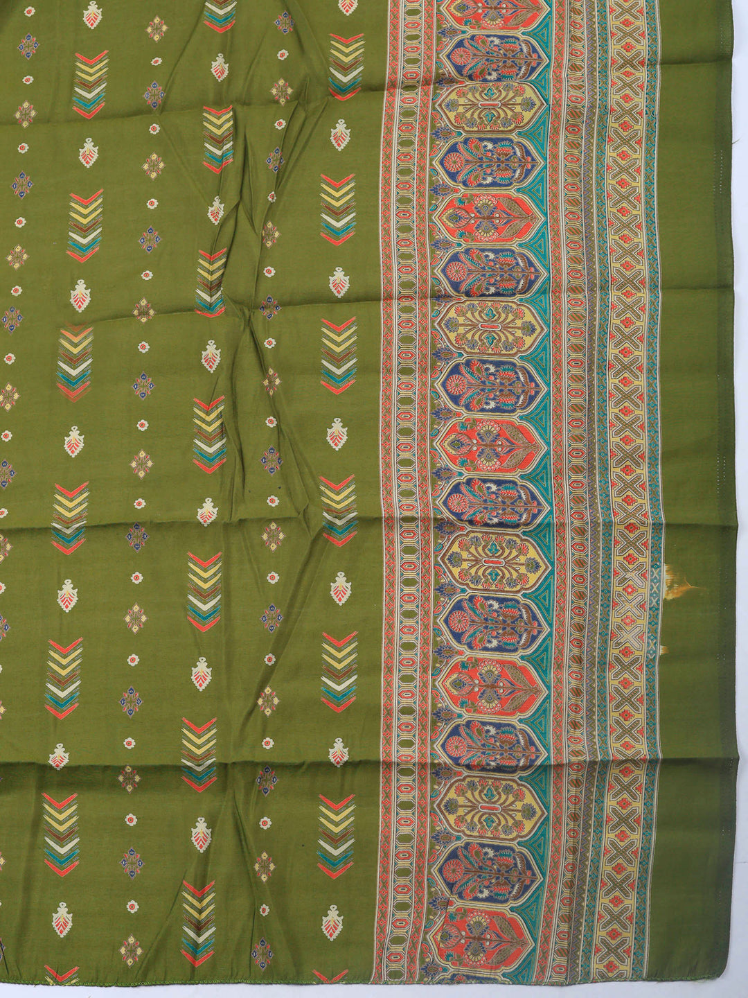 Mehndi Printed Cotton Blend Unstitched Suit &amp; Pant With Cotton Dupatta