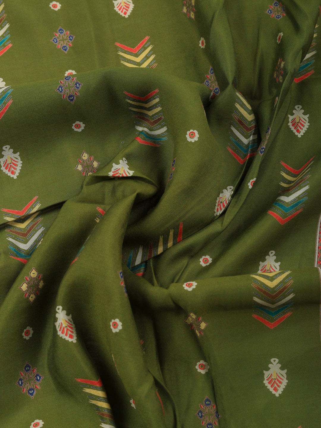 Mehndi Printed Cotton Blend Unstitched Suit &amp; Pant With Cotton Dupatta