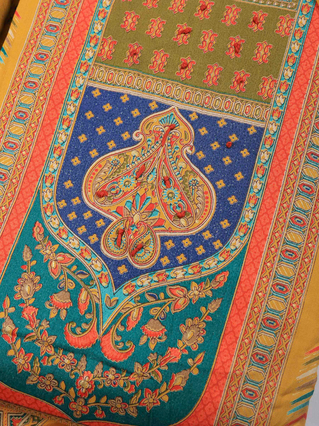 Mustard Printed Cotton Blend Unstitched Suit &amp; Pant With Cotton Dupatta