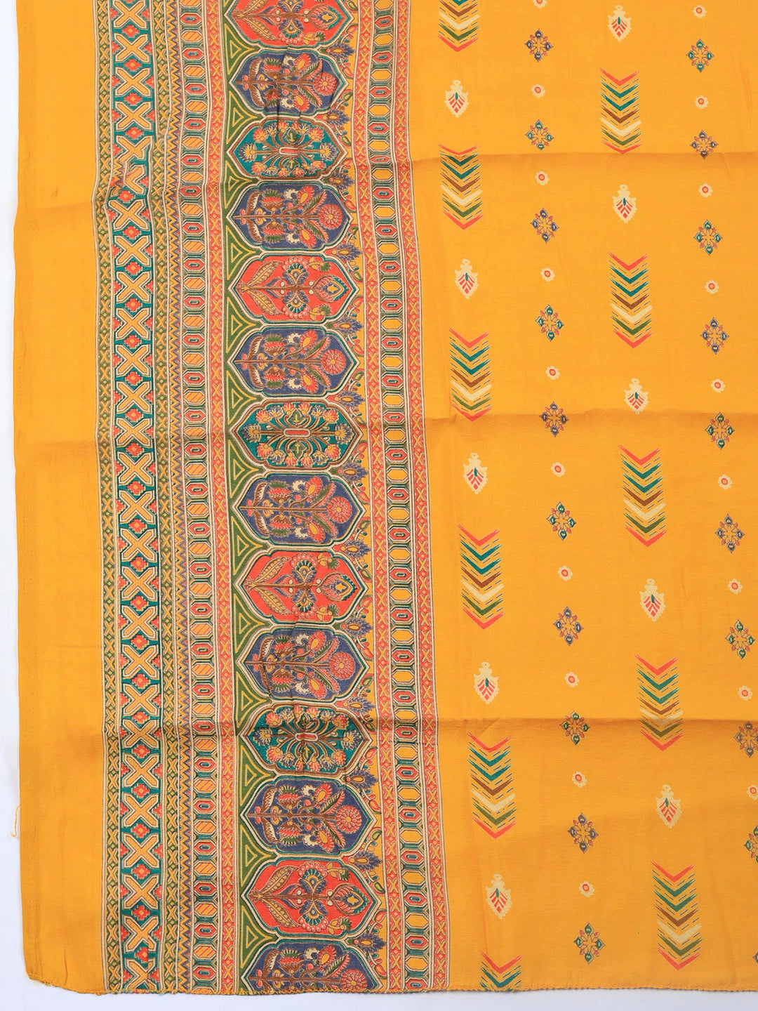 Mustard Printed Cotton Blend Unstitched Suit &amp; Pant With Cotton Dupatta