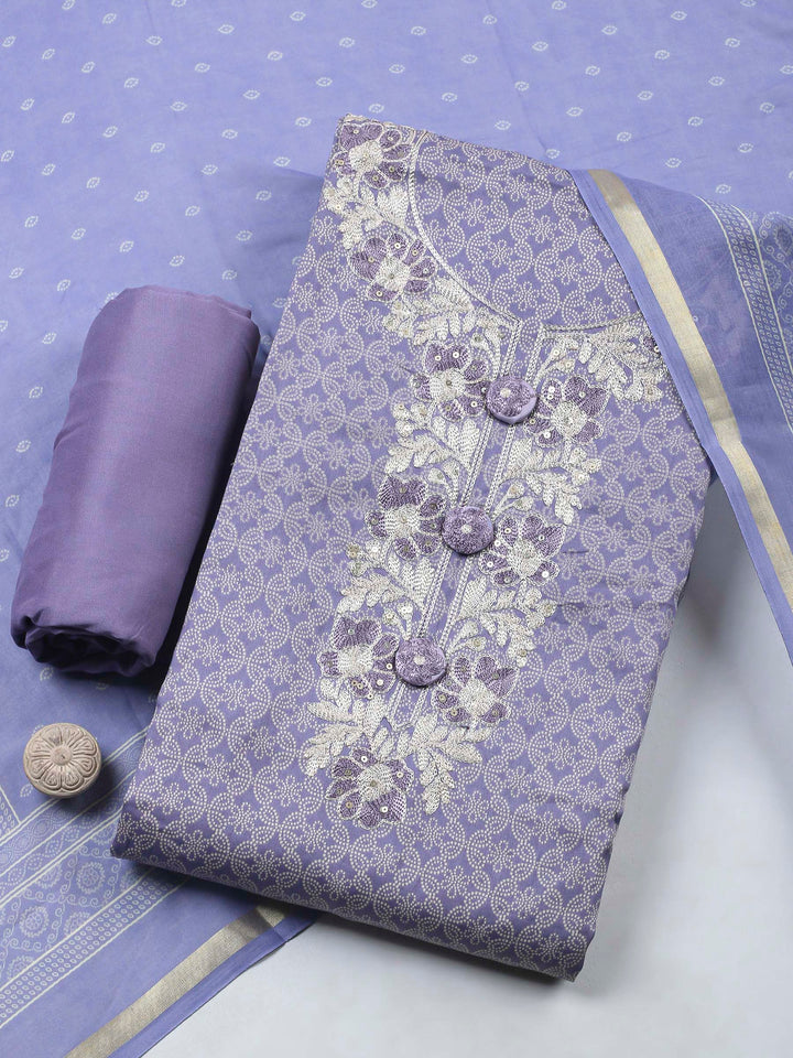 Lavender Embroidery Cotton Blend Unstitched Dress Material