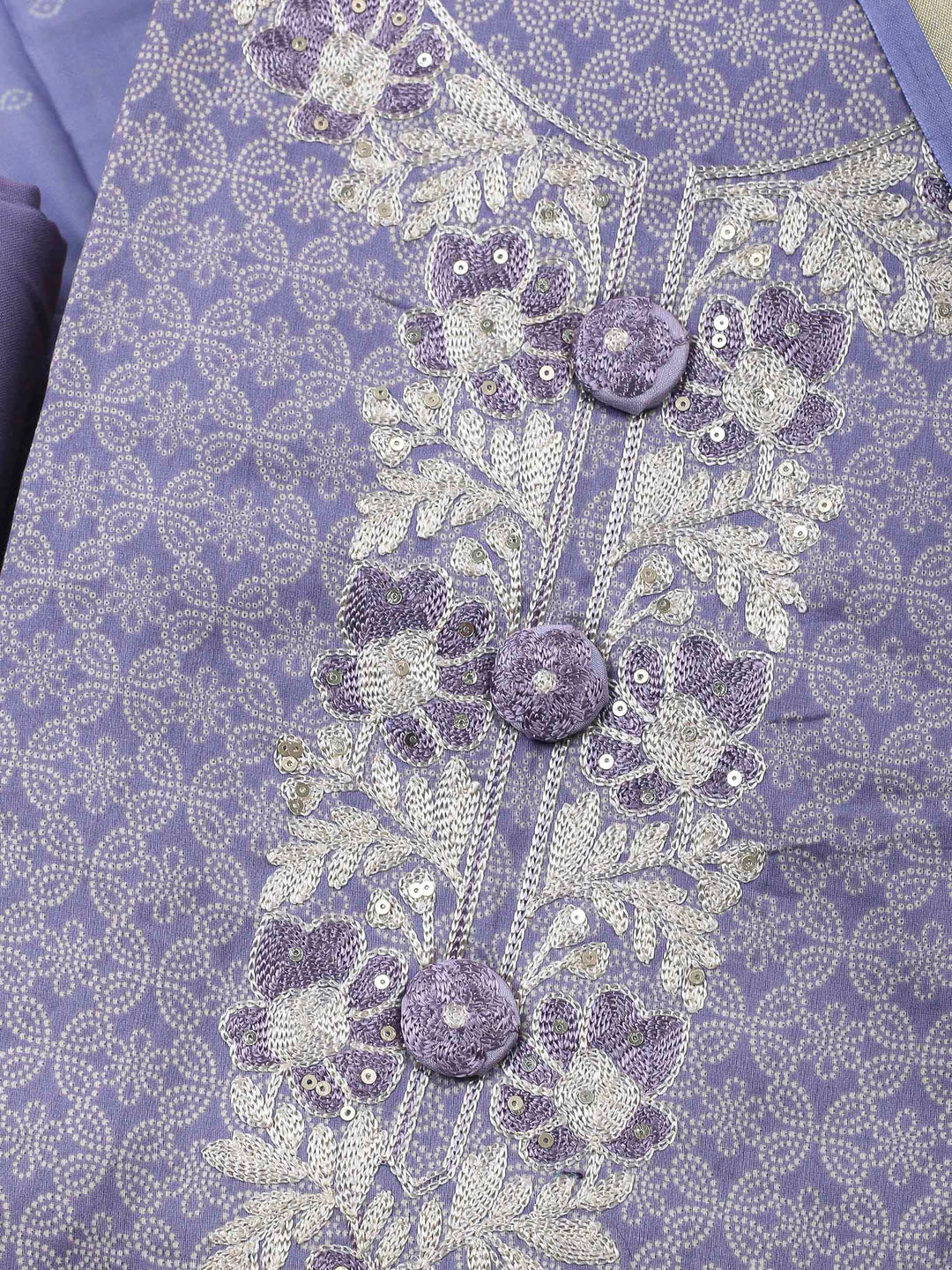 Lavender Embroidery Cotton Blend Unstitched Dress Material