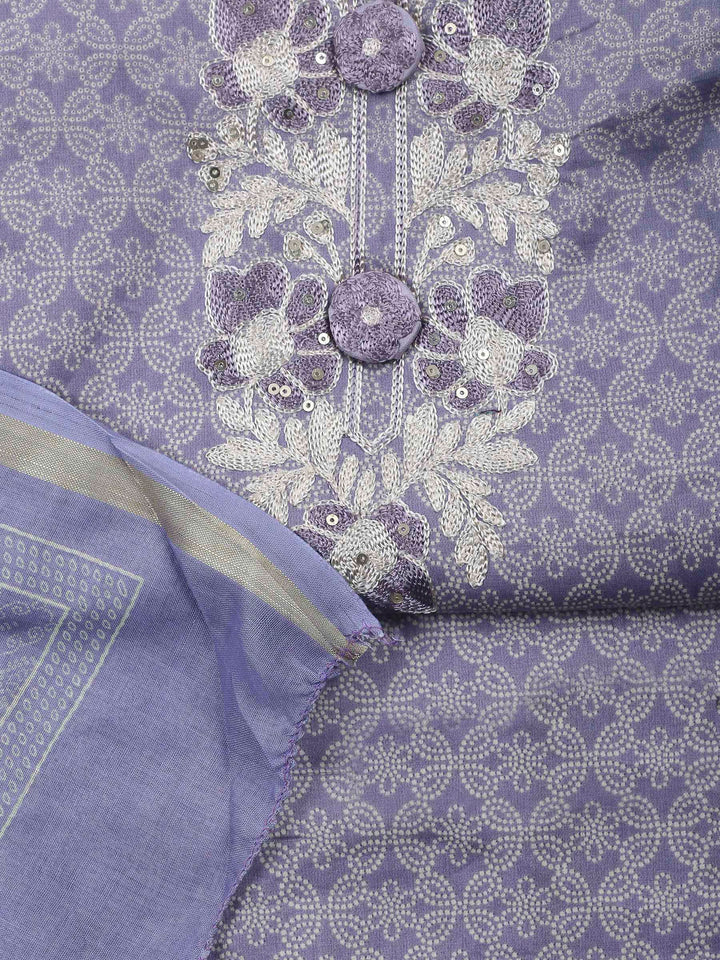 Lavender Embroidery Cotton Blend Unstitched Dress Material